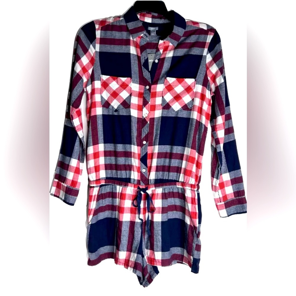 Aerie Plaid Flannel Romper Pajamas NWT Size Medium
